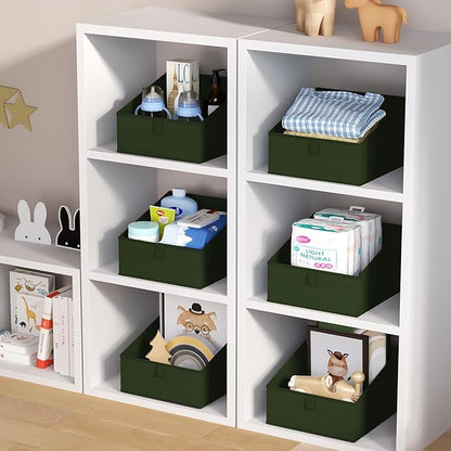 DIMJ Closet Storage Bins 6 Pack - Fabric Trapezoid Closet Organizer Bin, Foldable Storage Baskets for Shelves, Closet Shelf Organizer, Clothing Storage Box for Toys, Books, Towel, Clothes, Green
