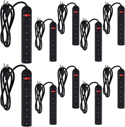 Hoteam 10 Pcs Power Strip Bulk 6 Outlet Surge Protector Power Cord Electrical Extension Cord with Switch Low Profile Plug Flat for Home Office(8.2 ft,Black)