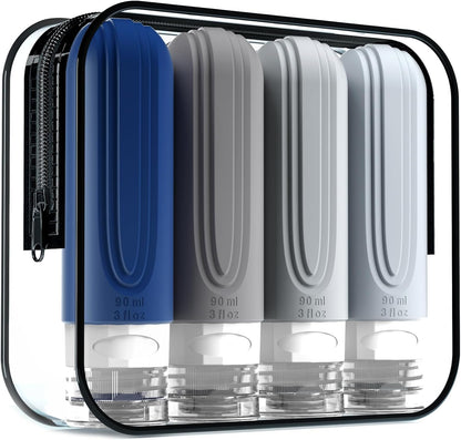 Travel Bottles for Toiletries, Tsa Approved 3oz Travel Size Containers BPA Free Leak Proof Refillable Liquid Silicone Squeezable Travel Accessories for Shampoo Conditioner Lotion (4 Pack)…