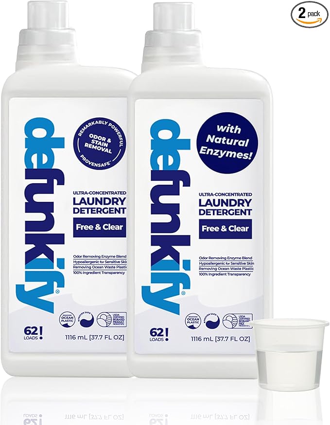 Laundry Detergent 62 Load/37.7 FlOz (2-Pack). 'Free & Clear' Liquid Laundry Detergent- Sensitive Skin. 'ProvenSafe' Laundry Soap Washing Detergent w/Odor & Stain Remover for Activewear & All Fabrics
