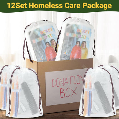 84 Pcs Homeless Care Package Supplies Bulk Hygiene Kits with Nail Clipper, Prepasted Disposable Toothbrushes, Razors, Ponchos, Combs, Socks & Drawstring Bags — Ideal Charity or Personal Travel Package