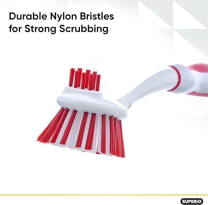 Dish Brush with Handle Vegetable Brush Double Sided Cleaning Brush Scrubber Non Scratch Scrub Brushes Kitchen Brush for Cooking, Foods- Fruits/Potatoes/Veggies, Sinks, Bath-Red, Superio