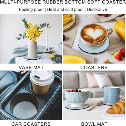 Sky Blue Thin Lines Coasters Set of 4, Absorbent Coasters