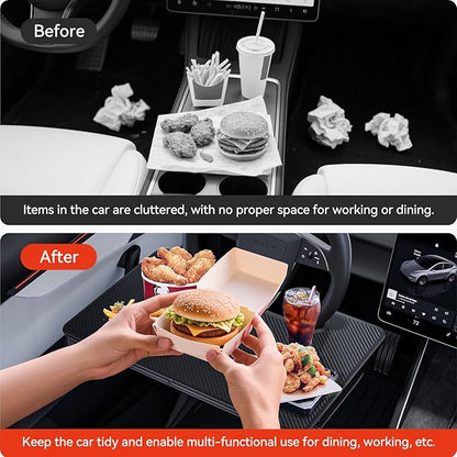 YONZEE 2-in-1 Car Steering Wheel Desk Tray & Car Seat Gap Filler Organizer – Foldable Carbon Fiber Look Table for Laptop, Eating Food, Writing – Universal Fit for Most Vehicles