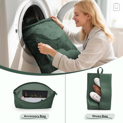 Veken 11 Set Compression Packing Cubes for Travel Essentials,Compressible Expandable Large Luggage Suitcase Organizer Bags for Clothing,Durable Space Saver Storage Bags with Toiletry Bags(Dark Green)