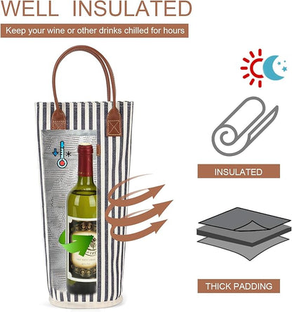 ZORMY Single Bottle Insulated Wine Tote, 1 Bottle Wine Carrier Bag Padded Wine Cooler Perfect Wine Lover's or Wedding Gift-Stripe (Srtipe)