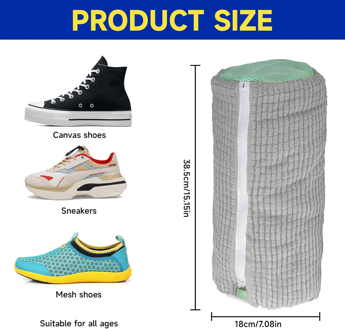 2 Packs Shoe Washing Machine Bag, Laundry Shoe Bag for Washer and Dryer, 360°All-Around Cleaning Sneakers, shoe bag Top Hidden Zipper，Reusable Sneaker Washing Machine Bag For All Shoe Types (Grey)