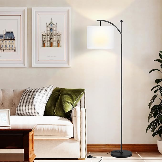 60" Floor Lamp With 3 Color Temperatures, Adjustable White Shade, Black Pole - Tall Lamp for Living Room, Bedroom, Office, Classroom, Dorm - 9W Bulb Included