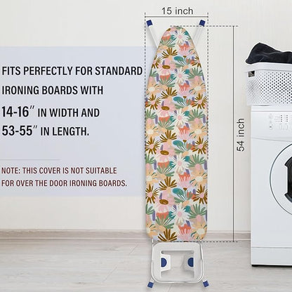 Ironing Board Cover and Pad 15x54 Inch Standard Ironing Board Cover with Elastic Edge and Hook and Loop Fasteners Scorch and Stain Resistant Cotton Ironing Covers with Thick Padding