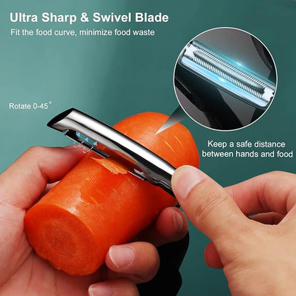 Vegetable Peeler Stainless Steel，Ultra Sharp Potato Peelers for Kitchen, Premium Veggie Fruit Peeler, Carrot Peeler, Rotary Serrated Blade, Thickened Non-Slip Ergonomic Handle(5-year warranty)