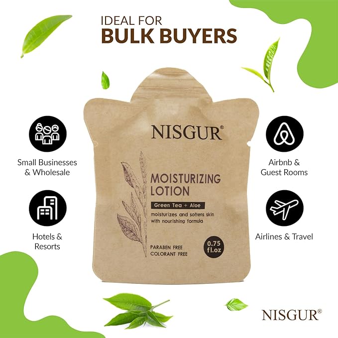 Body Lotion Bulk 0.75 oz 200 Pack Non Plastic Hotel Lotion Paper Pouch Travel Lotion Bulk Aloe and Green Tea Extract Infused Hotel Supplies and Toiletries for Guest