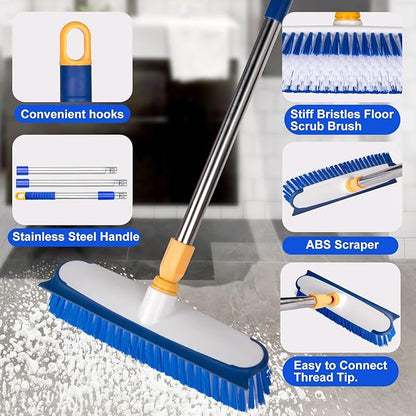 ITTAHO Floor Scrub Brush - 2 in 1 Deck Scrub Brush with Long Handle for Tile, Deck, Patio, Marble, Garage, Wall, Kitchen, Bathroom