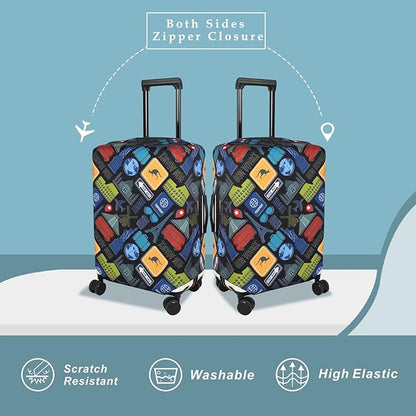 Explore Land Travel Luggage Cover Suitcase Protector Fits 23-26 Inch Case (Bon Voyage, M)