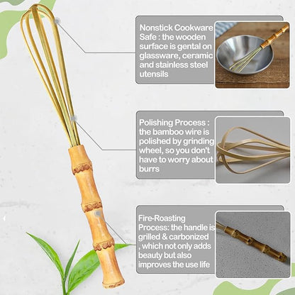 7 Inch Wooden Whisk - Handmade Natural Bamboo Egg Whisk & Frother for Mixing Eggs, Sauces, Batters (Pancake, Waffle), Cream, Matcha, Smoothies - Eco-Friendly Kitchen Tool, Uncoated Multipurpose Mixer