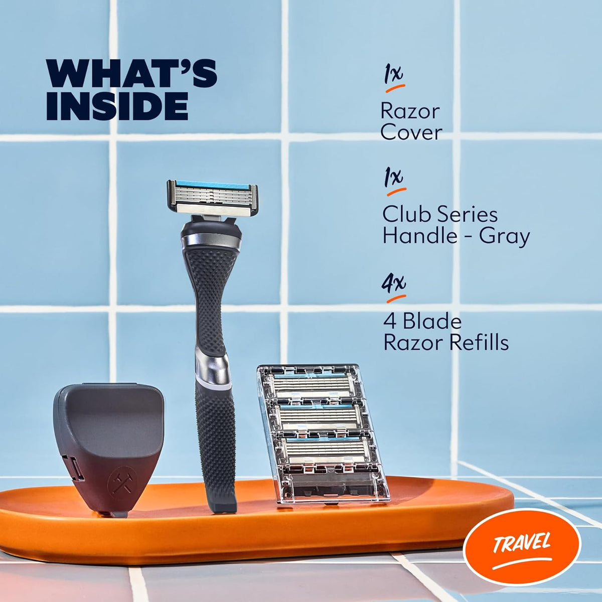 Dollar Shave Club | Travel Shave Set | 4 Swift Rinse Refill Cartridges, 1 Handle, 1 Razor Cover