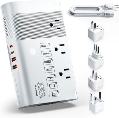 DOACE 500W Universal Travel Adapter 220V to 110V Voltage Converter, Pure Sine Wave European Travel Plug Adapter Converter, Transformer for US to Most Europe，UK/AU/EU/IT with 3 US Outlets & 4 USB