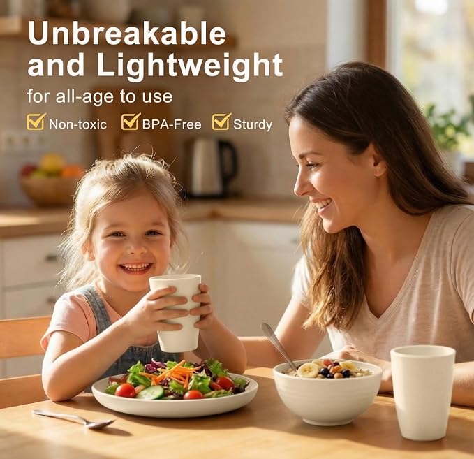 Dishes Set for 8, Wheat Straw Dinnerware Sets 40 Piece, Unbreakable Bowls and