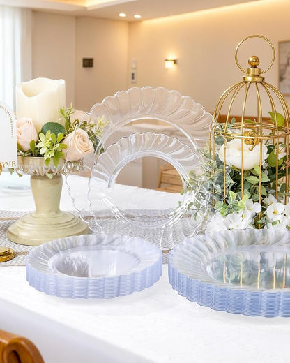 YOUBET 100PCS Clear Scalloped Plastic Plates