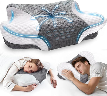 Cervical Neck Pillows for Side Sleeper - Memory Foam Neck Pillows for Pain Relief Contour Ergonomic Neck Support - Adjustable Orthopedic Bed Pillows with Breathable Pillowcase Queen Size