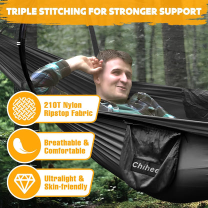 Chihee Ultra-Light Travel Camping Hammock Pop-up Net Hammock 660lbs Load Capacity,Breathable,Quick-Drying Parachute Nylon 2 Premium Carabiners,2 Tree Slings Included for Outdoor Backpacking Hiking