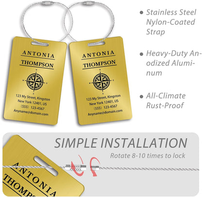Personalized Luggage Tags for Suitcases (2/4/6/8 Pack) - Custom Engraved Metal Travel Tag, Customizable Pattern/Name/Text for Bags Backpacks Suitcases