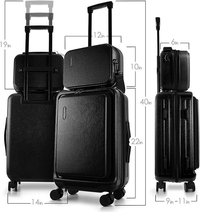 22 Inch Carry On Luggage 22x14x9 Airline Approved, Carry On Suitcase with Wheels, Hard-shell Carry-on Luggage, Durable Luggage Carry-On, Black Small Suitcase with Cosmetic Case