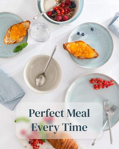 Stoneware dinnerware set 4 persons 16 pcs – Modern style plates and bowls set ceramic – Dishwasher, microwave and scratch resistant – Bowl and plate set – Dinner service Pure Living beige & light blue