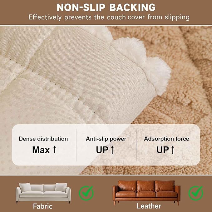 OTOB Pet Couch Covers for 3 Cushion Couch Sofa, Washable & Non Slip Fuzzy Plush Sofa Cushion Covers, All Seasons Geometric Jacquard Modern Soft Dog Bed Mat Slipcovers Protector (Coffee, 27.6"x70.9")