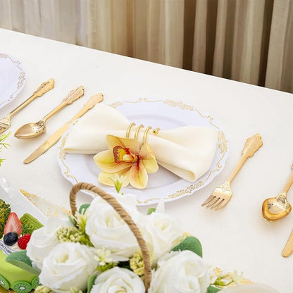 DaYammi 60PCS White and Gold Plastic Plates