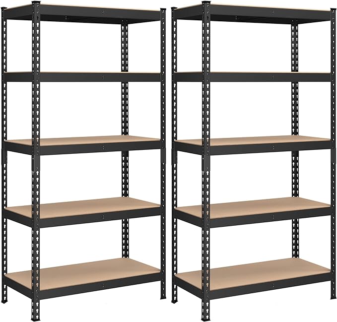 SONGMICS 5-Tier Storage Shelves, Load 2310 lb, Set of 2 Garage Storage, Boltless Assembly, Adjustable Shelving Unit, 17.7 x 35.4 x 70.9 Inches, for Study Shed Basement, Black UGLR450B02