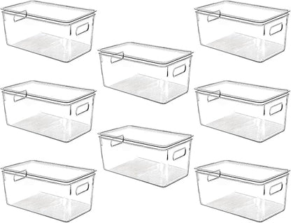 Clear Plastic Storage Bins with Lids, Perfect for Kitchen Organization or Pantry Organization and Storage, Stackable Fridge Organizer Bins, Storage Containers for Organizing, Cabinet Organizers