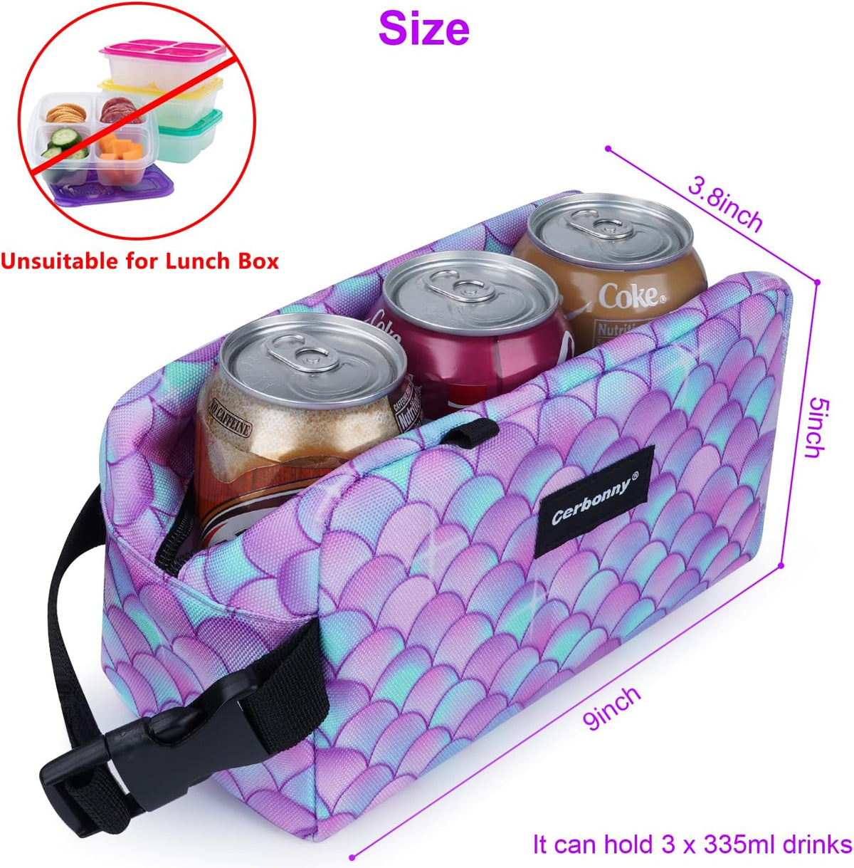 Cerbonny Freezable Cooler Bag for Work/School/Travel - Kids/Adult Size, Fit Snacks & Yogurt - Purple Fish Design