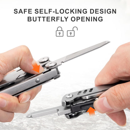 Multitool Stainless Steel Multi-Tool Pliers 13-in-1 with Sheath, Safe Locking, Carabiner, Professional Pocket Tools for Fishing & Camping