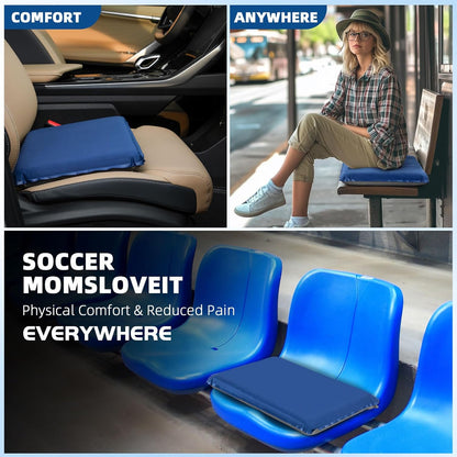 Inflatable Seat Cushion, Lightweight Self-Inflating Memory Foam Seat Cushion for Stadium Camping, Airplane Travel, Bleachers, Waterproof Portable Cushion Chair Pad with Carry Bag (Blue Grey)