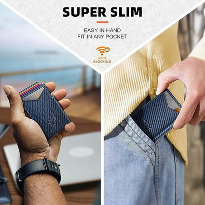 BULLIANT Men Wallet Gift Boxed,Slim Front Pocket Wallet Money Clip Card Holder 3.8"x2.7",Pop-up Access