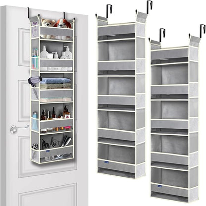 2 Pack Over The Door Hanging Organizer 5-Shelves and 10 Side Pockets, Over The Door Storage for Bathroom and Bedroom, Back of Door Organizers for Baby Products and Kid's Toys(13"x5"x44" Grey)