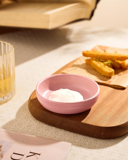 famiware Pluto Soy Sauce Dishes of 6, 3 oz Dipping Sauce Cups/Bowls/Dishes for Kitchen, Ceramic Small Bowls for Side Dish, Appetizers, Snacks, and Sushi, Reactive Glaze, Light Pink