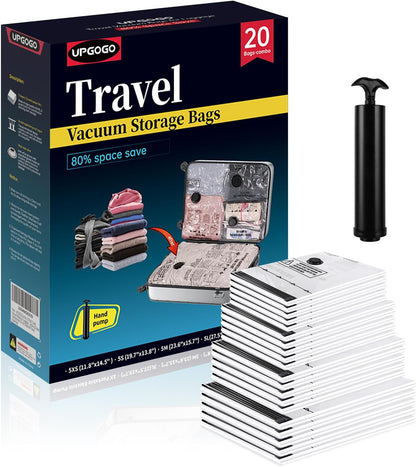 Travel Vacuum Bags for Luggage with Hand Pump,Vacuum Seal Bags for Clothing,Packing Cubes Compression,Cruise Ship and Travel Essentials(Combo 20 Pack)
