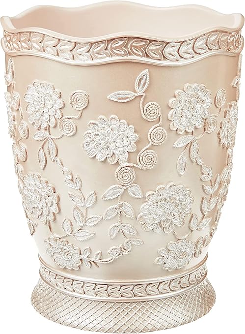 Zahari Home Decorative Trash Can for Bathroom, Office & Bedroom - 2.1 Gallons Stylish & Small Trash Can for Dorms, Desktop & Restroom - Chic Waste Basket for Compact Spaces, Rose Vine