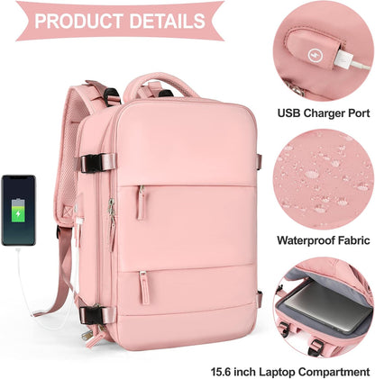 coowoz Large Travel Backpack For Women Men,Carry On Backpack Flight Approved,Hiking Backpack Waterproof Outdoor Sports Rucksack Casual Daypack Fit 15.6 Inch Laptop Shoes Compartment
