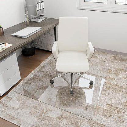 Tempered Glass Floor Mat for Office Chair, 36" x 46" Heavy Duty Hard Office Chair Mat, for Carpeted or Hard Floor, with 4 Anti-Slip Pads, Transparent