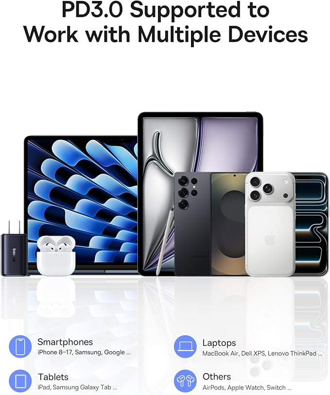 Baseus PICOGO 67W USB C Charger, Smallest 3 Port Fast Charging Block with Foldable Plug, PD/PPS for MacBook Air/Pro, iPhone 17/16/15 Series, Galaxy S25/24, Airpods 4 & More