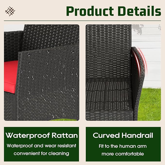 FDW | 4-Piece Patio Furniture Set | Red | Outdoor Wicker Furniture