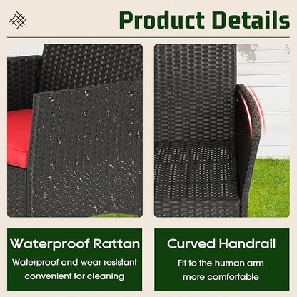 FDW | 4-Piece Patio Furniture Set | Red | Outdoor Wicker Furniture