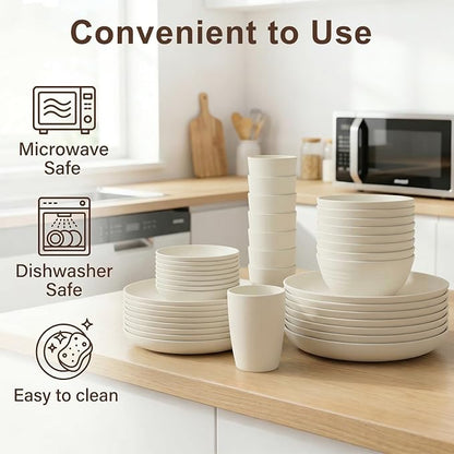 Dishes Set for 8, Wheat Straw Dinnerware Sets 40 Piece, Unbreakable Bowls and