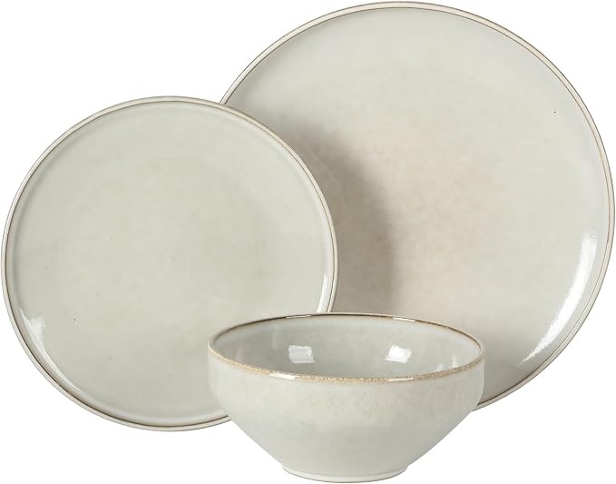 Gibson Elite White Sands Plates and Bowls Sets, 12-Piece Stoneware Dinnerware