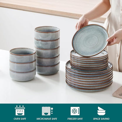 vancasso PLAYA Plates and Bowls Sets, 24 Pieces Light-Blue Dinnerware Sets