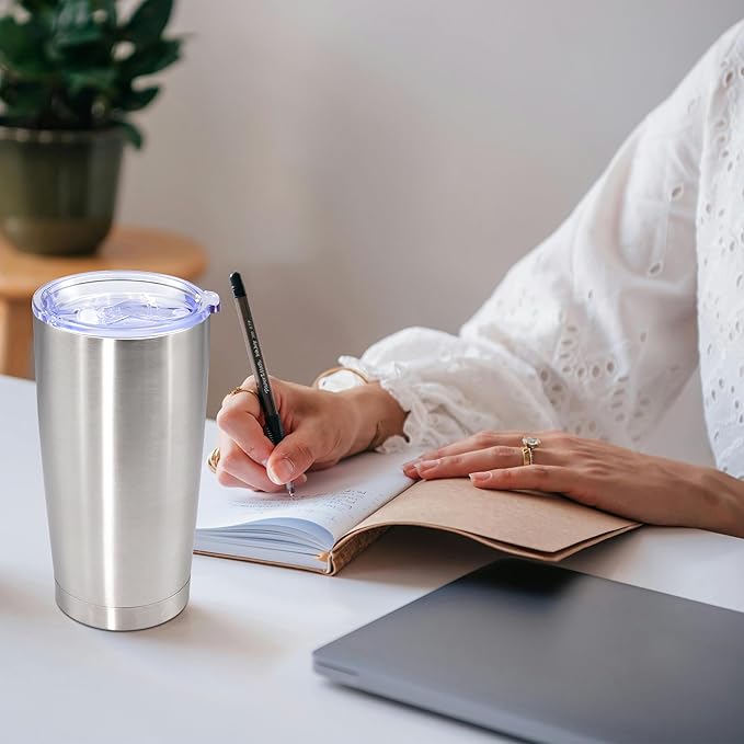 20oz Tumbler Stainless Steel Tumbler Cup with Lid Vacuum Insulated Double Wall Travel Mug, Durable Powder Coated Travel Coffee Tumbler Mug for Hot & Cold Drinks, Stainless Steel,1 Pack
