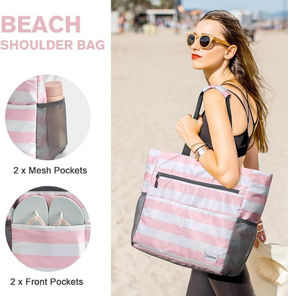 G4Free Beach Bag, Waterproof Sandproof Beach Tote Bag, Large Capacity Foldable for Women