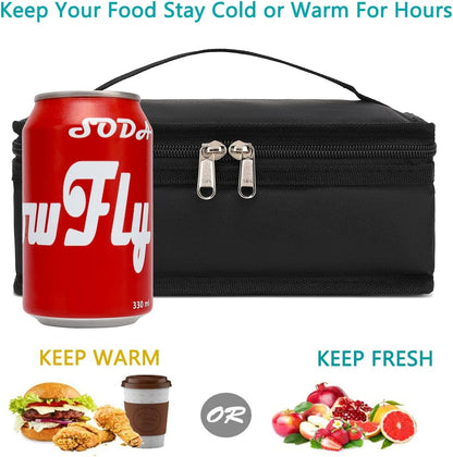 FlowFly Small Insulated Lunch box Portable Soft Bag Mini Cooler Thermal Meal Tote Kit with Handle for Work & School, Black
